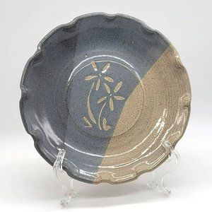 Eagle Pottery Plate Signed Sherri McNeil 1992 Blue Beige Floral